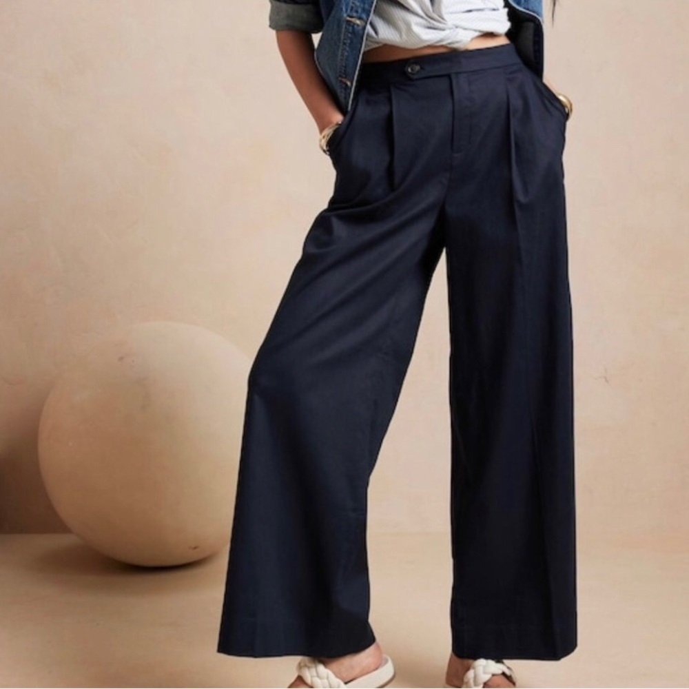 NWT! Banana Republic Linen-Blend Wide-Leg Pant, Navy Blue - Multiple Sizes